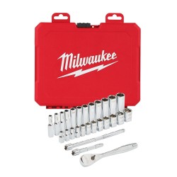 Sprūdrata un uzgaļu komplekts, MILWAUKEE Packout 1/4", 28 gab.