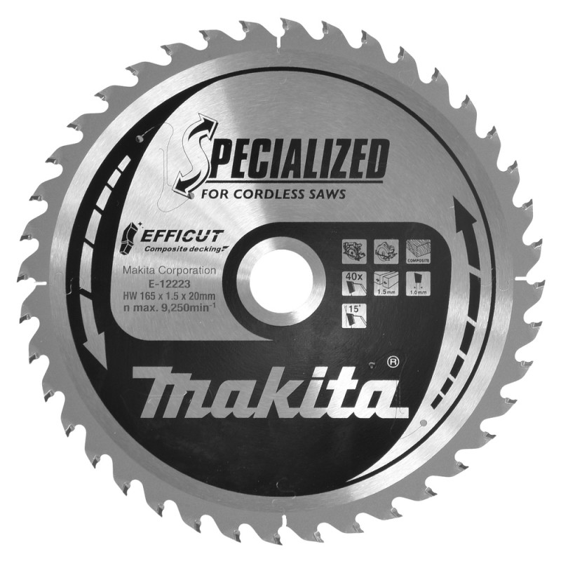 Disks kompozītmateriālu pārklājumam MAKITA E-12223 HM 165x20x1,5mm Z-40 1