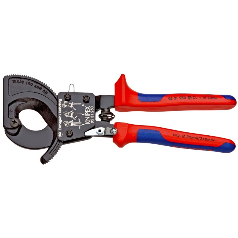 Kabeļu knaibles ar spēka mehānismu 250mm KNIPEX 9531 1 Kabeļu knaibles ar spēka mehānismu 250mm KNIPEX 9531 1